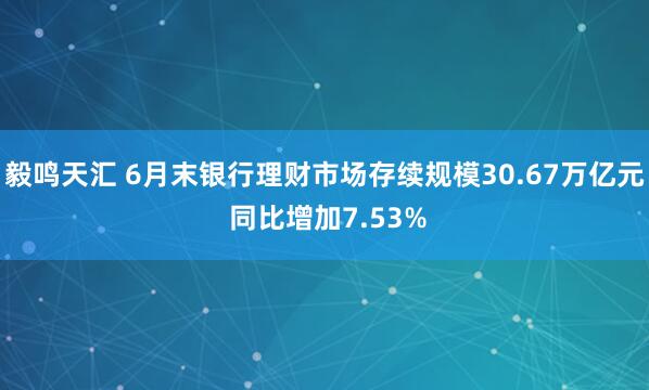 毅鸣天汇 6月末银行理财市场存续规模30.67万亿元 同比增加7.53%